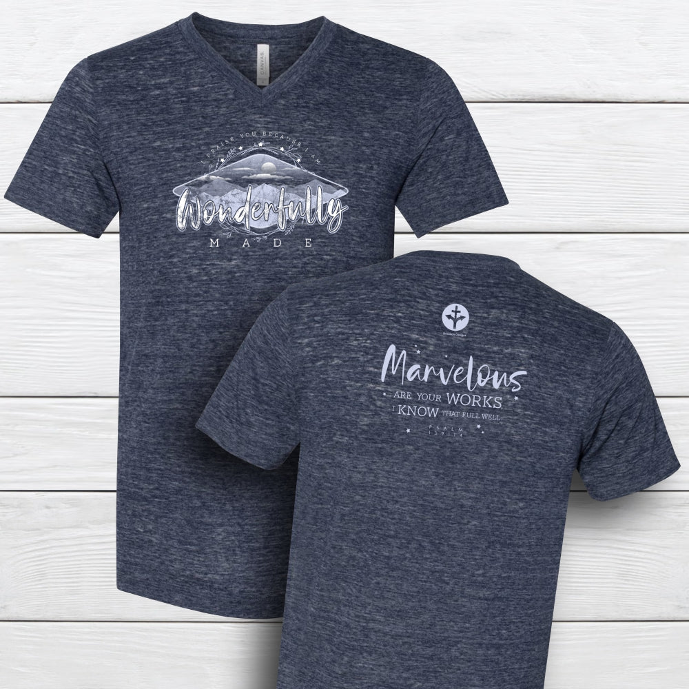 Fearfully & Wonderfully Made V-neck Tee - 2X, Navy Slub image