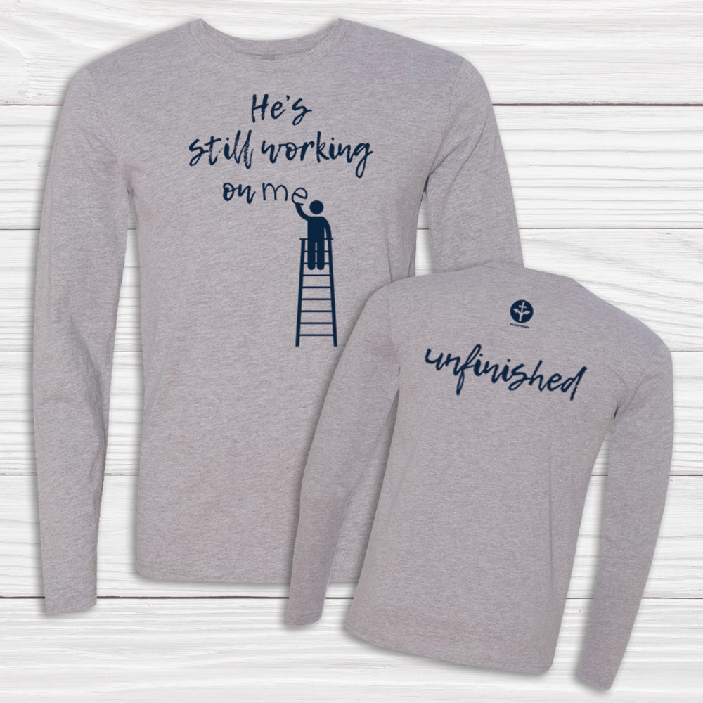 He's Still Working on Me - Long Sleeve Tee - 2X, Heather Gray image