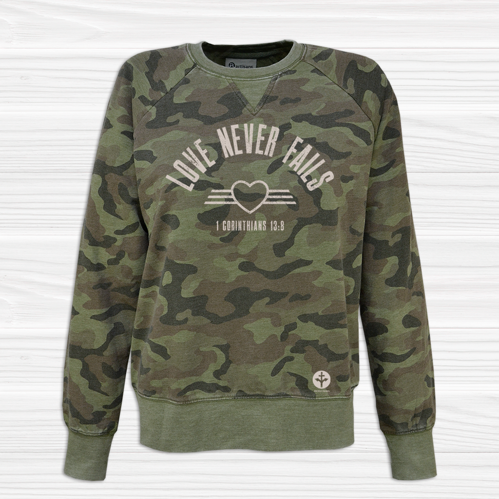 Women's Camo Sweatshirt - Love Never Fails image 0