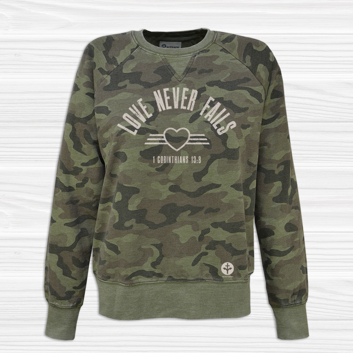 Women's Camo Sweatshirt - Love Never Fails image 0