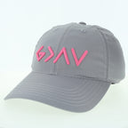 Light gray cap with pink logo