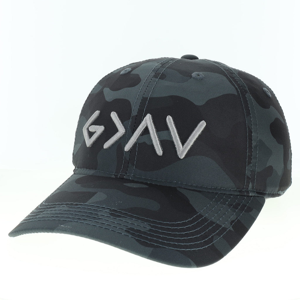 Greater Than symbols on Camo hat