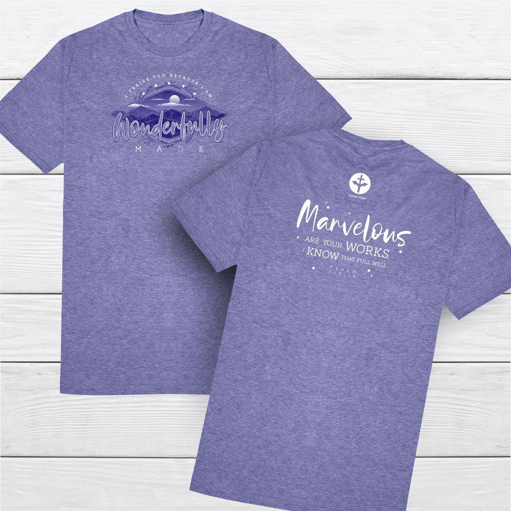 Fearfully & Wonderfully Made Women's T-shirt image in Lapis Purple